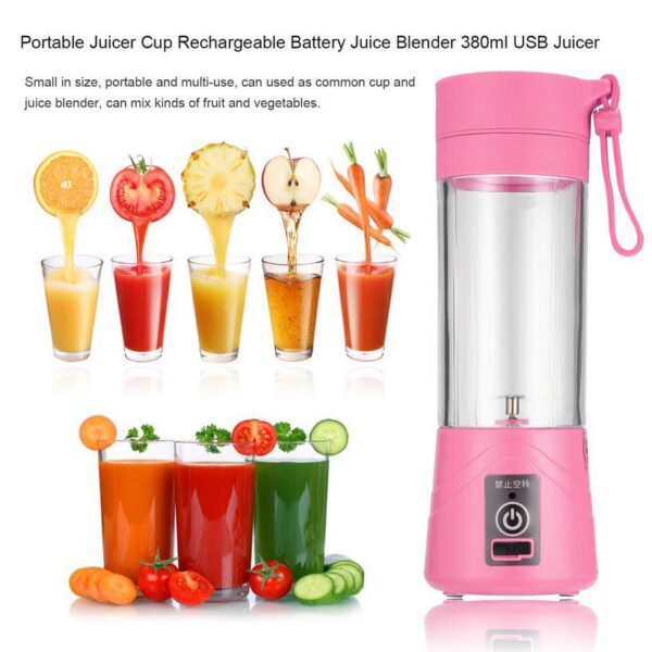 - Portable nutri mix blender za voce i povrce. Zapremina 380 ml. Puni se preko USB prikljucka. Kompaktnog dizajna i visefunkcionalan. Izradjen je od novih netoksicnih PP i PC matierijala. Poseduje duplu zastitu na prekidacu, kao i zastitu od praznjenja baterije. Lako i jednostavno odrzavanje i ciscenje. Jedna casa soka se moze izblendovati za manje od jednog minuta. Boja roze. U kompletu se dobija blender, kabl za USB punjenje. Vodite racuna o vasem zdravlju, spremajte svakodnevno sveze sokove od voca i povrca.