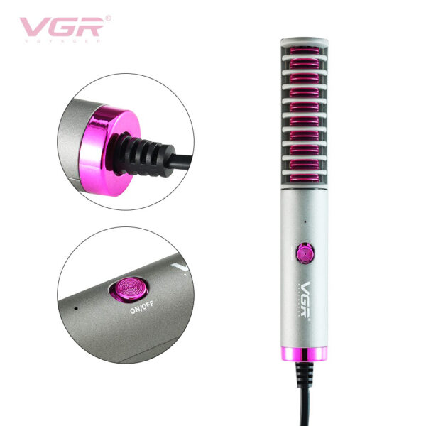 VGR Hot Air Comb Dry and Wet Hot Sale Curly Straightener Dual Mini Curly Hair Straightener - Ovaj neobican figaro poseduje dugme za paljenje i gašenje kao i led indikator. Maksimalna temperatura mu je 200°. Figaru je potrebno 30 sekundi da se zagreje. Sam figaro je napravljen od kvalitetne keramike koja je antistatik pa je kosa zagladjena i sjajna. Snaga figara je 25W. Poseduje mehanizam da se kabl ne uvrce tokom koriscenja i tako olaksava malipulaciju i upotrebu figara.