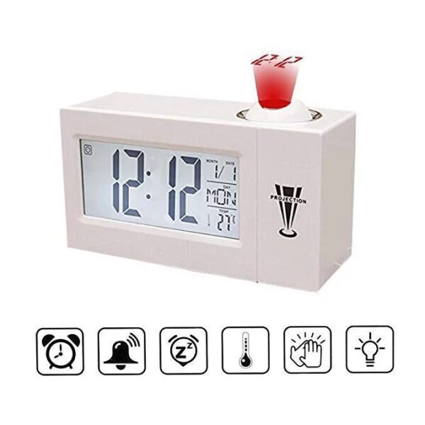 hg44 projection alarm clock digital projection clock with temperature voice control time ceiling pro 1554478268 13acea0c - Digitalni sat za Vas sto, pored standardne funkcije sata (vreme, datum), poseduje alarm mod sa muzikom, takodje prikazuje kalendar i termometar koji meri trenutnu temperaturu. Ovaj sat ima projektor pa prikazuje vreme na Vasem plafonu. Ovaj sat ce ulepsati Vas dom ili radni prostor. Za njegov rad potrebne su tri AAA bateije koje ne dolaze u pakovanju. Uz sat se dobija uputstvo za podesavanje.