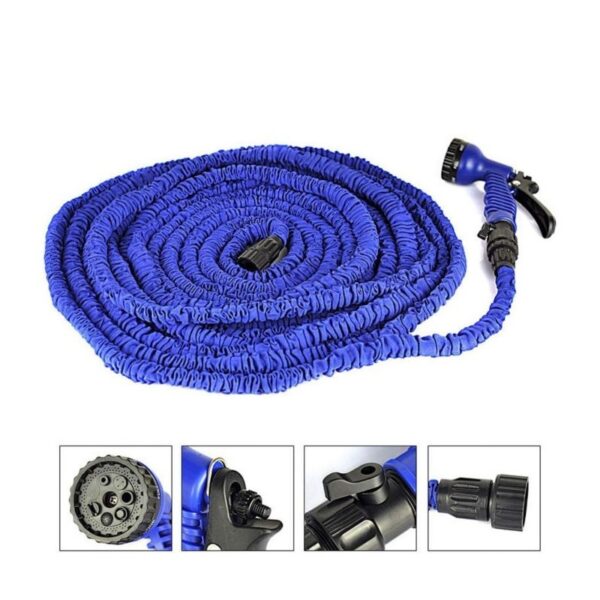 Magic hose 100ft 01 2 - Magicno crevo sa multifukcionalnom prskalicom, biccete odusevljeni koliko ce Vas rad biti olaksan u basti, oko kuce ili dvorista, kao pranje automobila. Crevo je namenjeno za koriscenje u basti, lagano je, izdrzljivo i postojano. Kompatibilan sa svim standardnim priključcima i nastavcima za creva za vodu. Crevo se prosiruje pod mlazom vode na slavini (prethodno ga ispravite). Crevo se siri na 3x vecu duzinu od sopstvene. Automatski se smanjuje na originalnu velicinu u sekundi, bez uvijanja i pucanja. Prakticno je za odlaganje – ne zauzima mnogo mesta. Napravljeno je od izdrzljivog, unutrasnjeg creva i spoljasnjeg creva od super jake mreze.