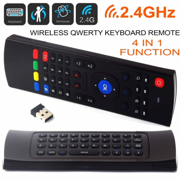 daljinski smart univerzalni - Univerzalni smart daljinski je ujedno mis, tastatura i daljinski. Moze se koristiti za PC, laptop, tablet, projektor, media pleyer, a namenski je dizajniran za Android tv box, set-top box, Smart TV uredjaje. Povezuje se Wireless konekcijom na 2,4GHz preko USB adaptera i domet do 15m. Nije potrebna nikakva instalacija. Koristi 2 AAA baterije. Ovaj daljinski poseduje odlican ziroskopski senzor koji radi po 3 ose, pa uz Anti-shake algoritam i laganim pomeranjem iz zgloba precizno kontrolise strelicu misa. Uz pomoc ovog daljinskog jednostvanije cete pretrazivati omiljene YouTube snimke, brze cete otkucati pojmove koji Vas zanimaju i dozivecete potpuno novo korisnicko iskustvo. Svi proizvodi u nasoj punudi su novi, testirani i fabricki upakovani. Fotografije su veran odraz proizvoda.