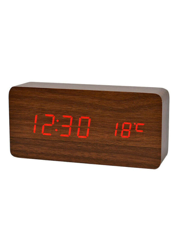 digitalni drveni sat 1 - Drveni digitalni sat za Vas sto, pored standardne funkcije sata (vreme, datum) poseduje alarm mod, i termometar koji meri trenutnu temperaturu. Ovaj drveni alarm-sat ce ulepsati vas dom ili radni prostor. Ima nacin podesavanja nivoa jacine osvetljenja. Uz sat se dobija uputstvo za podesavanje.