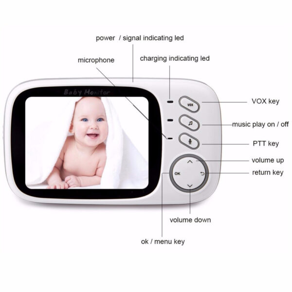 1591427064 1 364fa748 522e 44d0 9665 5f3913f39e6b - U potrazi ste za idealnim baby monitorom kako bi ste u svakom trenutku znali šta radi Vaša beba u sobi pored? Ovaj baby monitor će Vam omogućiti korišćenje najbolje tehnologije kako bi se izbegle smetnje signala ili prekidi signala. Ekran ima domet upozorenja, što Vam omogućava da se slobodno krećete po kući ili dvorištu. Prijemnik ima ekran u punoj boji 3.2 za prikaz videa i zvuka u realnom vremenu. Uverite se da možete da vidite svoju bebu danju i noću jer ima automatski noćni vid. Predajnik je opremljen temperaturnim senzorom koji se prikazuje na ekranu prijemnika, pa se možete pobrinuti da Vašoj bebi nikada ne bude previše vruće ili prehladno.