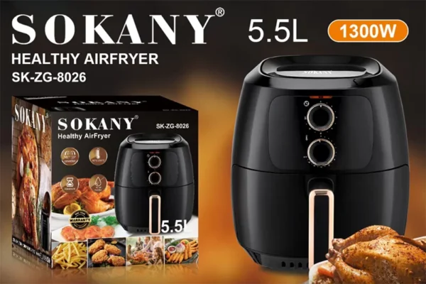 SK YG 8026 img1 1 - Airfryer je inovativni kućni aparat za pripremu hrane koji koristi tehnologiju zračnog hlađenja za zdraviju alternativu tradicionalnom prženju u ulju. Pomoću Airfryera možete pripremati razne vrste hrane, uključujući meso, povrće, krumpir i slično, bez dodavanja velike količine ulja. Ovaj aparat ima precizne kontrole temperature i vremena pečenja, kako bi se osiguralo da hranu pripremite do savršene mekoće i arome. Takođe, Airfryer ima jednostavan dizajn i lako se čisti, što ga čini idealnim za svakodnevnu upotrebu. Airfryer je odlična opcija za sve koji žele zdraviju i jednostavniju pripremu hrane bez kompromisa na ukusu i kvalitetu.