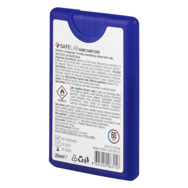 3220523 003 - SPRAY CARD 20, antibakterijska tečnost za dezinfekciju ruku, 20 ml, 50/1, rojal plavi
