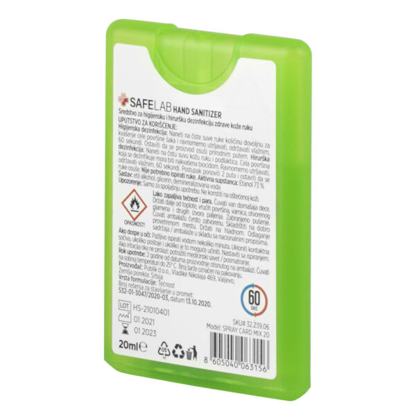 3220551 003 - SPRAY CARD 20, antibakterijska tečnost za dezinfekciju ruku, 20 ml, 50/1, svetlo zeleni