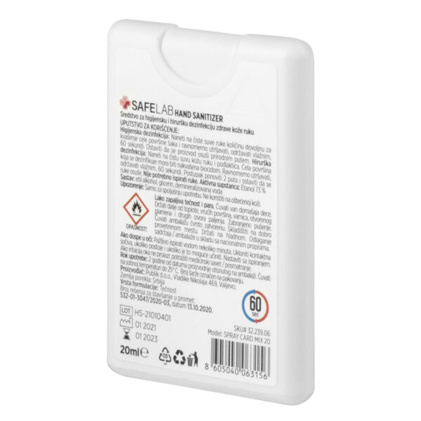 3220590 003 - SPRAY CARD 20, antibakterijska tečnost za dezinfekciju ruku, 20 ml, 50/1, beli