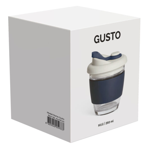 4301620 004 - GUSTO, čaša sa silikonskim držačem, 250 ml, plava