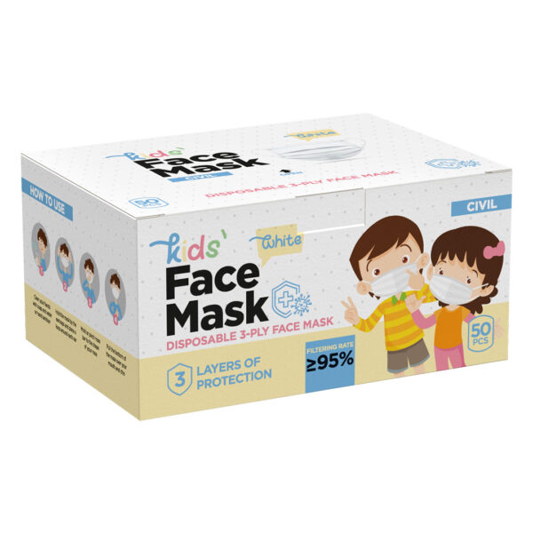5907490 003 - DFM KIDS 50, dečja zaštitna maska za jednokratnu upotrebu, bela