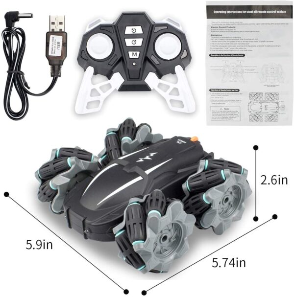 719N H14x8L. AC SL1200 - SPECIFIKACIJE: Naziv: Stunt Elf RC auto Tip baterije: Punjiva litijumska baterija Karakteristične funkcije: Rotacija od 360 stepeni u čipki, vertikalna rotacija, dvostruki fli Razvoj sposobnosti: Ruke, mozak, igra, osećaj, koordinacija očiju ruku, trening drugih sposobnosti, interaktivna igračka, sluh, komunikacija između dece, trening interesa Veličina: 16 x 15 x 7,5 cm Materijal: Plastika sa elektronskim komponentama Boja: crna, siva