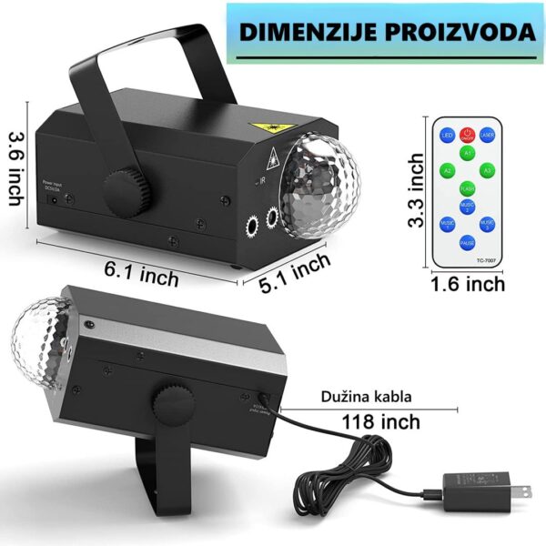 71Ld6ym3zxL. AC SL1500 - Disko Svetla + Disko Kugla 2 u 1. Novi dizajn efektne kombinacije 2 vrste svetla za zabavu, ima crvenu i zelenu grafičku projekciju diskoteke i atmosferu disko kugle u 7 boja. Učinite svoju zabavu lepšom i zanimljivijom.