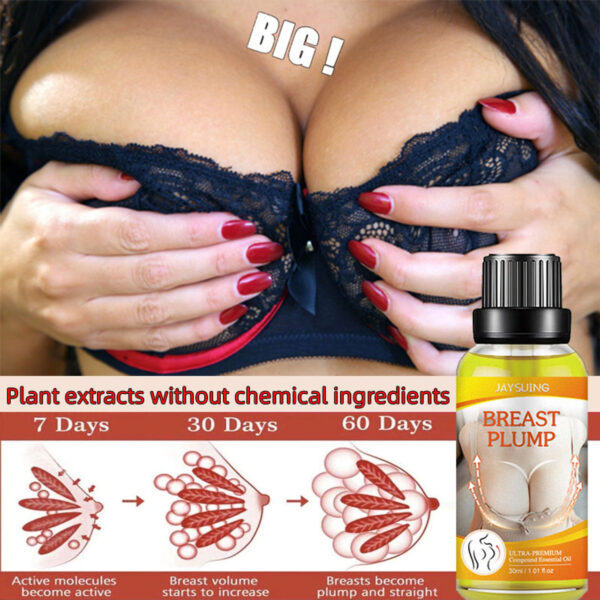 Breast Enlargement Essential Oil Chest Enhancement Bust Plump Up Growth Enlarging Oil Boobs Bigger Lift Firming 85742 - Konačno i kod nas, vrhunski preparat, 100% prirodan, koji je osvojio svet! Brzo, lako i jednostavno do fantastičnih rezultata, bez hiruških zahvata! Esencija za povećanje grudi pomaže da grudi izgledaju punije, čvršće i savršeno pokazuju jedinstveni šarm žena! Podiže grudi i ublažava strije, ostavljajući Vam omekšanu kožu i osećaj mladosti 100% Prirodni sastojci – savršeno odabrani sastojci brzo utiču na povećanje grudi. Ekstrakt zelene papaje poboljšava rast mlečnih žlezda i tkiva Poboljšana elastičnost kože – Živo eterično ulje pruža duboku ishranu tkivu dojke, poboljšava elastičnost kože i čini Vaše grudi punijim i čvršćim Eterično ulje Vam dodatno pomaže da podignete mlohave grudi , čini da izgledaju pune, stvara fascinantne obline, privlače pažnju Sadržaj: 30ml Kako se koristi: Nakon čišćenja kože, uzmite odgovarajuću količinu ovog proizvoda Nanesite ulje na dojku svuda okolo, ali izbegavajte kontakt sa bradavicom Telo se lagano savija, obema rukama tapšajte podnožje dojke i gurnite nagore 10 puta Gurnite od pazuha do dekoltea 10 puta svaki Sa srednjim prstom i prstenjakom, nekoliko puta povlačite ligament grudnog koša, pomaže u jačanju grudi i poboljšanju elastičnost