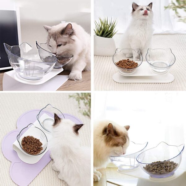 Non Slip Cat Bowl Transparent Durable Pet Double Bowls With Raised Stand For Cats Dog Food Feeder Drink Water Bowl Pets Supplies - Dimenzije postolja sa posudama: 27.5×13.5x15cm