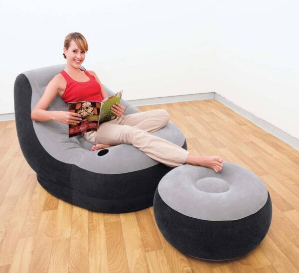 Original authentic INTEX inflatable flocking sofa single sofa lazy sofa bed lunch lounge chair footrest air - Boja: Crna / Siva
Ostalo: Držač za piće
Dimenzije: 99×130×76 cm
Dimenzije taburea: 64×28 cm