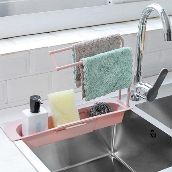 Telescopic Sink Shelf Soap Sponge Drain Rack Adjustable Storage Basket Bag Faucet Holder Bathroom Holder Sink Kitchen Accessorie -    