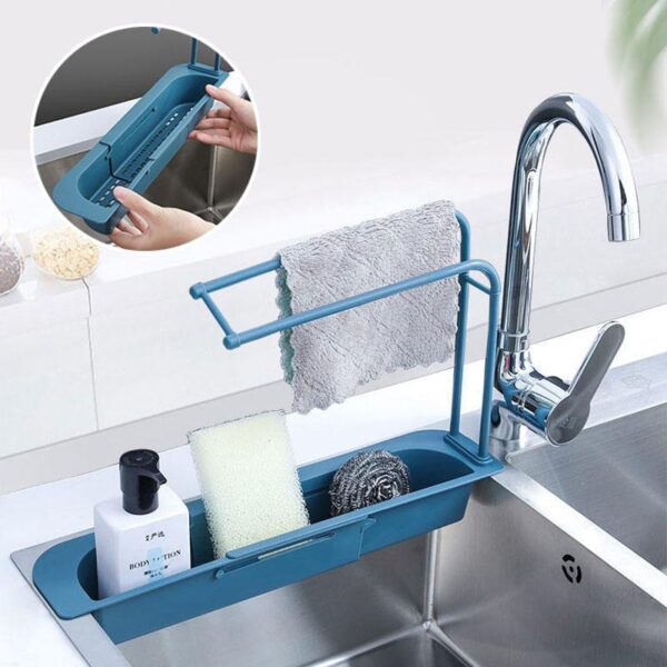 Telescopic Sink Shelf Soap Sponge Drain Rack Storage Basket Faucet Holder Adjustable Bathroom Holder Sink For Home Kitchen -    