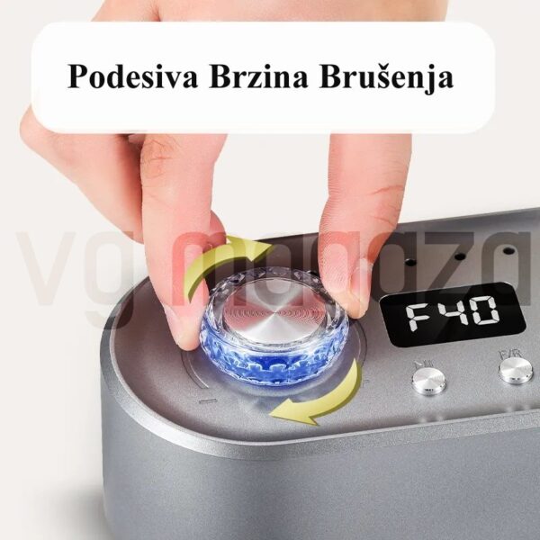 elektricna turpija za nokte 40000rpm 3 - Luksuzni set električne turpije za nokte koji dolazi u kompletu sa modernim postoljem za preciznu kontrolu rada i oblikovanje noktiju. Električna turpija je dostupna u tri elegantne boje koje će uneti unikatan dekorativni stil u svaki manikir i pedikir salon. U setu dolaze i dodatne brusilice za fino oblikovanje, brušenje i poliranje noktiju.