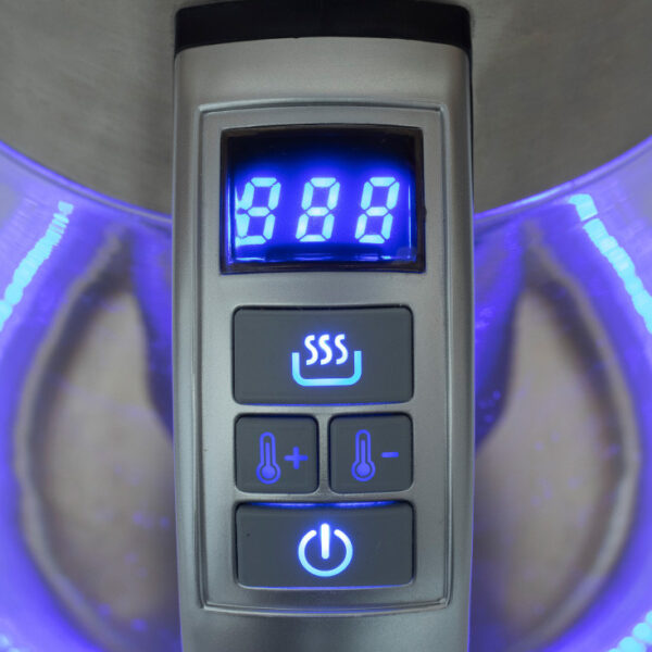 elektricni bokal za vodu kuvalo sa termostatom za pripremu caja home 14702 - 1. Kapacitet: 1.7L 2. Sa visokim borosilikatnim staklenim kućištem, izdržljivim i otpornim na mrlje 3. Plava LED lampica iznutra 4. Brzo zagrevanje: Vrela voda velikom brzinom čak i kada je napunjena do maksimalne linije 5. Bežična rotacija od 360° 6. S indikatorskom lampicom 7. Stakleno kućište 8. Snaga : 1750 – 2200V