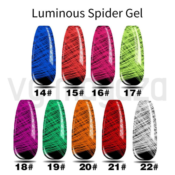 neon gel lak za nokte 5 - Luminous Glow Spider Gel je savršen dodatak za one koji traže jedinstven i sjajan izgled za svoje nokte. Njegov efekat svetlucanja u mraku i dugotrajnost čine ga idealnim za sve prilike, a jednostavan proces nanošenja čini ga pristupačnim i lako primenjivim za kućnu i profesionalnu upotrebu. Luminous Glow Spider Gel čini nokte fantastičnima i privući će pažnju gde god da odemo!