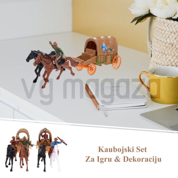 set za igru kauboji i indijanci 1 - Kaubojski set za igru koji čine figurice kauboja i indijanaca će oživeti igru divljeg zapada. Fenomenalni brzi konji sa prikolicama će upotpuniti zabavu i pomoći mališanima da probude maštu i kreiraju svoje priče.