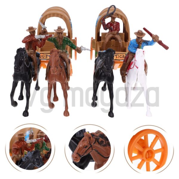 set za igru kauboji i indijanci 4 - Kaubojski set za igru koji čine figurice kauboja i indijanaca će oživeti igru divljeg zapada. Fenomenalni brzi konji sa prikolicama će upotpuniti zabavu i pomoći mališanima da probude maštu i kreiraju svoje priče.