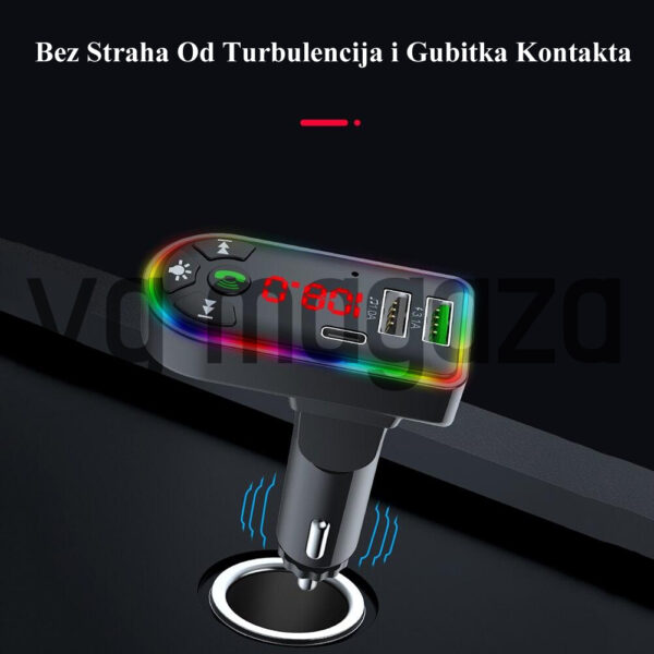 viber slika 2022 03 02 15 39 50 405 - Transmiter F8 je namenjen za velike i male automobile. Modernog dizajna, sa 7 LED boja, BT/FM/MP3 funkcijama i dual USB ulazom za punjenje dva uređaja istovremeno. Takođe podržava kontrolu slobodnog pozivanje i muzike.