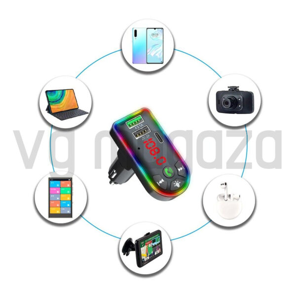 viber slika 2022 03 02 15 40 45 040 - Transmiter F8 je namenjen za velike i male automobile. Modernog dizajna, sa 7 LED boja, BT/FM/MP3 funkcijama i dual USB ulazom za punjenje dva uređaja istovremeno. Takođe podržava kontrolu slobodnog pozivanje i muzike.