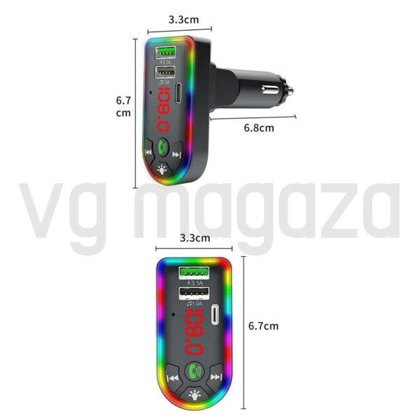 viber slika 2022 03 02 15 41 24 951 - Transmiter F8 je namenjen za velike i male automobile. Modernog dizajna, sa 7 LED boja, BT/FM/MP3 funkcijama i dual USB ulazom za punjenje dva uređaja istovremeno. Takođe podržava kontrolu slobodnog pozivanje i muzike.