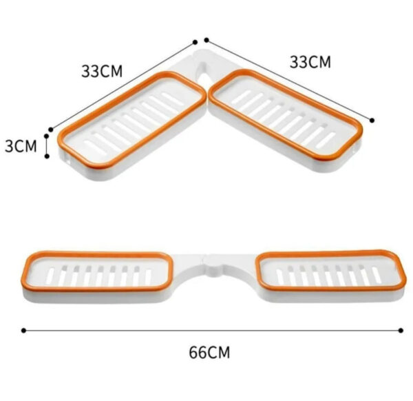 20231031214452 - ✔️Rotacija od 180°: Pogodno za zid sa ravnim uglom od 180° i zid pod pravim uglom od 90°.✔️Veoma pogodna za kuhinju i kupatilo, lako se postavlja pod bilo kojim uglom zida.✔️Jednostavno montiranje✔️Postavljanje police traje svega nekoliko sekundi.✔️Bez obzira što nema bušenja, ova polica može da izdrži težinu do 7kg.✔️Multifunkcionalna✔️Dizajniranirana je tako da na dnu ima otvore za ventilaciju i drenažu, sprečavajući vlagu da formira buđ što je čini odličnom za kupatila i kuhinje.👉UpotrebaStavite gel za tuširanje, šampon i druge proizvode za kupanje u kupatilo.👉Toaletne potrepštine kao što su čaše za sapun ili četkicu za zube. 👉Tehničke informacije✔️Dužina u rasklopljenom stanju je 66cm, a dužina kada je savijen za 90 stepeni 33cm, širina 33cm, visina 3cm.