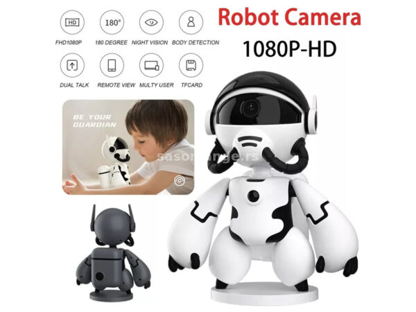 2424242 - Spijunska kamera u Robotu IP WiFi kamera rotirajuca Robot FULL HDrobot IP kamera Bežični monitor automatski prati rotira 1080P HD glas Pametna kamera za video nadzor Kućna sigurnosna kameraJednostavna instalacija, zgodna upotreba, potpuna bežična veza, nema potrebe za povlačenjem kablova, poklopac za privatnost kako bi se sprečilo hakere da upadnu i zabiju u privatnost. Slika je jasna i glatka, a inteligentni prenos je u granicama mreže. Uređaj se može probuditi daljinski, glava se može rotirati za 180° levo i desno pomoću aplikacije za mobilni telefon, a naočare mogu biti gore-dole za 75° . Standard H.264Senzor: CMOS senzor u boji 1/2,9IR-CUT: Prekidač u boji crno-beliObjektiv: M12 f3.7MM F.2.0 2OOVUgao gledanja: H (horizontalno) 89 stepeni; V vertikalno 52 stepena: D dijagonalno 108 stepeniMinimalno osvetljenje: 0,01LukUlaz/Izlaz: Dvosmerni govorni interfon može se realizovati (ugrađeni mikrofon i zvučnik)Metod kompresije zvuka: G711AMetod kompresije video zapisa: H.264 Frekvencija osvetljenja: 50Hz Brzina kadrova slike: 20ps Maksimalna rezolucija slike: 1920*1080P Izvor svetlosti noćnog vida: 14 mil infracrvene svetlosti (940nM talasne dužine), udaljenost zračenja: 6 metara Bežična mreža: 2.4G Vi-Fi (IEEE802.11b/g/n), ugrađena antena Protokol podrške: TCP/IP, UDP/IP, DHCP Podržava IP adresu: podržava bežični Vi-Fi, dinamičku IP adresu Detekcija ljudskog tela: podržava detekciju ljudskog tela (4-5 metara), pametno guranje, daljinsko buđenje Obaveštenje o alarmu: mobilna aplikacija push poruka Režim buđenja: PIR indukciono buđenje ljudskog tela, aktivno buđenje na daljinu Način snimanja: okidač alarma, ručno snimanje, celodnevno snimanje Skladištenje video zapisa: lokalna Micro SD kartica, memorija mobilnog telefona LED indikacija: RGB trobojno svetlo, napajanje / režim od tačke do tačke / daljinski režim