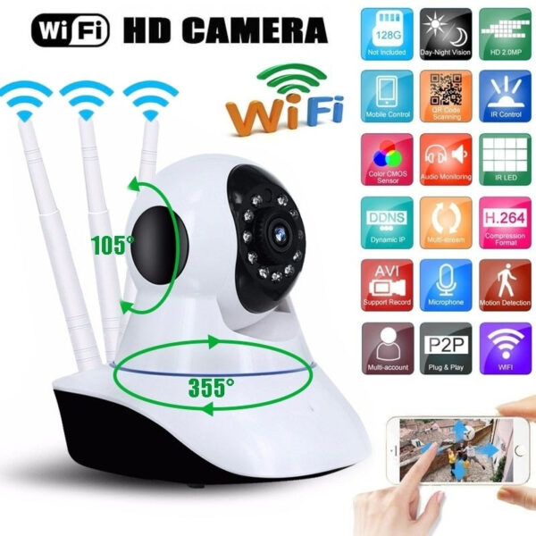 720p 1080p hd wifi ip kamera za video nadzor infracrveni - Bezicna IP HD kamera za video nadzor Internet povezivanje ili LAN ili WI-fi konekcija Snima na SD Karticu do 64 giga. Odlican Kvalitet Slike. Dvosmerna audio komunikacija ( mozete da cujete u okolini kamere a mozete i da govorite jer kamera ima zvucnik )Horizontalna rotacija:  355 stepeniVertikalna rotacija:  120 stepeniDetekcija pokreta