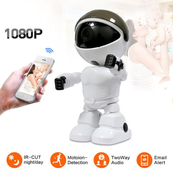 Robot kamera IP kamera WiFi ak ll ev g venlik 1080P bulut ak ll otomatik takip - Robot kamera Ip WiFi kamera za video nadzor2MP HD bežična IP kamera vi-fi robot kamera 1080P Vifi kamera noćnog vida IP mrežna kamera dvosmerni audioPodsetnik na poruku o detekciji pokretaObaveštenja o upozorenjima će primiti vaš mobilni telefon ili iPad kada IP kamera otkrije nenormalne aktivnosti ili glasan zvuk. Možete dobiti informacije u video oblasti bilo gde i bilo kadaodržava smart telefone na Android i iOS operativnim sistemima2.0MP 1080P, visoka definicija, ima jasnu sliku i snimanje. Dvosmerni zvuk, ugrađeni mikrofon i zvučnik, interfon zvuk jasan. Kontrola aplikacije za telefon, detekcija pokreta, kada kamera otkrije da se nešto kreće, ona će gurnuti obaveštenje u aplikaciju vašeg telefona. Rotacija nagiba, 355° horizontalno/45° vertikalno, 6 kom infracrvenih lampi, udaljenost za noćni vid je 10m, maksimalna podrška 128G memorijske kartice (TF kartica nije uključena). Super posvećen dizajn oblika robota izgleda kao prefinjen ukras, savršen za kućnu spavaću sobu, dnevni boravak, radnu sobu itd. Specifikacije: Napajanje: DC 5V2A (uključeno)Rezolucija: 1920*1080 (1080P)Senzor: 1/3'' CMOSObjektiv: 2,8 mmInfracrvena lampa: 6 komInfracrvena udaljenost: 10mIR-CUT filter: Automatski prekidačBrzina kadrova: 25 kadrova u sekundiMinimalno osvetljenje: 0,1 luksa (dnevno) 0,01 luksa (noć)Format kompresije: H.264Odnos signal/šum: ≥38dBMrežni protokol: TCP/IP, HTTP, TCP, UDP, SMTP, DHCP, DNS, P2P, itdONVIF: PodrškaViFi standard: IEEE 802.11b/g/nTF kartica: Maks 128G (TF kartica nije uključena)Radna temperatura: -10℃~+50℃Radna vlažnost: ≤80% RHMaterijal: ABSVeličina artikla: pribl. 17*9*7cmTežina artikla: približno 236 gLista paketa: 1* IP kamera1 * adapter za napajanje