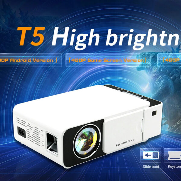 T5 Portable LED Projector 4K 2600 Lumens 1080P HD Video Projector USB HDMI Beamer For Home jpg Q90 jpg - Led projektor T5 novi modelT5 prenosivi LED 1080P video HD projektor 2600 lumena 800*400 Vi-Fi spreman sa HDMI, VGA, AV, USB, SD karticomT5 projektor koristi unapređeni LED izvor svetlosti i TFT LCD tehnologiju displeja, što značajno smanjuje slabljenje svetlosti i obezbeđuje +80% osvetljenosti od običnog projektora. Podržava rezoluciju 1920k1080. T5 projektori su pogodni za puštanje video zapisa, TV serija, deljenje fotografija, fudbalskih utakmica itd. Može se lako povezati sa vašim pametnim telefonom (ista verzija ekrana), za PS3, za PS4, Ks-Bok ONE ili za Vii da biste uživali u VELIKOM igrice. Omogućava veličinu gledanja od 30” do 170” sa rastojanjem projekcije između 2,5 ft do 14,2 ft. T5 HD projektor opremljen raznim ulazima, uključujući HDMI, VGA, AV, USB. Dizajn HDMI i dva USB porta čini ga praktičnijim za upotrebu. Ugrađeni mehanizam za reprodukciju video zapisa punog formata, veština dekodiranja može da podrži većinu video formata. T5 projektori su opremljeni inovativnim sistemom hlađenja sa disperzijom toplote, kao i tehnologijom za suzbijanje buke koja prepolovljuje zvuk ventilatora. Specifikacije: Model: T5 Tip: Mini digitalni LCD projektorTehnologija projekcije: TFT LCD Izvor svetlosti: LEDOsvetljenost (lumena): 2600 lumena Rezolucija: 1920*1080 MaksUdaljenost projekcije: 1-4m Veličina slike: 30-170 inčaSkala ekrana: 4: 3/16: 9 Keistone Correction: ručna korekcijaInterfejs: USB*2 / HDMI / SD / Audio (3,5 mm) Prošireno skladištenje: TF kartica / fleš disk / USB2.0 čvrsti disk / USB2.0 U diskTF kartica: Podrška (sa neograničenom veličinom memorije) Životni vek LED svetla: 30000 satiNapajanje: AC100-240V, 50/60Hz Potrošnja energije: 135VVeličina proizvoda: 250 k 170 k 80 mm / 9,84 k 6,69 k 3,15 inča Težina projektora: 1,28 kg