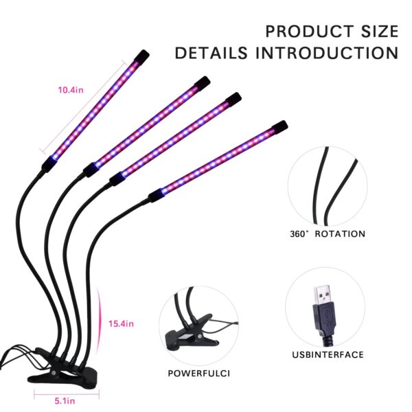 USB LED Plant Grow Light Indoor Garden 10 Dimmable Levels Grow Light Full Spectrum Setting Hydroponic - Četvorostruka Led Lampa za Biljke