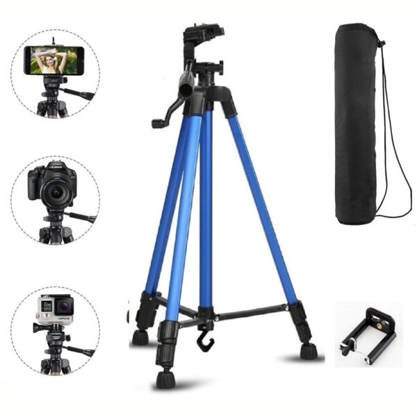 VG Tim 31 - Podesiv stativ tripod za fotoaparate, kamere i mobilne telefone.   Od 520m do 1400mm. Sa rotacijom i ojačanjima gumene prilagodljive nogice osiguraće postizanje savršenog i čvrstog položaja. Podesiva visina: teleskopske noge sa 3 odeljka i dizajn srednje ose omogućavaju vam da slobodno prilagodite visinu stativa, a maksimalna visina upotrebe je do 140 cm kada je srednja osovina potpuno izvučena. Specifikacija: Tip: Tripod / Stativ Upotreba: digitalni fotoaparat, za sve kamere i kamekordere do 2,9 kg, mobilne telefone i optiku Materijal: Aluminij legura. Boja:  plava, crvena, crna, siva (zavisi od stanja) Maksimalna visina: 1400 mm Sekcija: 3 + Minimalna visina: 520 mm. Ugrađena mini labela na nosaču kamere Neto Težina: 700 g Okretanje glave u svim smerovima 360 stepeni Glava se pomiče pomoću ručice Mogućnost podešavanja visine stalka