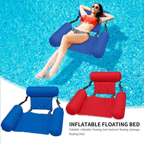 Water Hammock Recliner Swimming Pool Inflatable Mat Floating Bed Chair Foldable Summer Swimming Air Mattress Sleeping 1 - Uživajte u vodi uz ovu neverovatnu plutajuću stolicu za vodu.   Plutajuća stolica koja služi i poput neke vrste vodenog kreveta jer pruža potporu rukama i vratu dok uživate u bazenu.   Ekstremno fleksibilna! Možete sediti ili ležati u stolici, jer dva remena omogućuju postavljanje i prilagođavanje u svim položajima.   Zabava i udobnost!   Učinite kupanje i bazenu i moru još zabavnijim nego pre. Ovom je stolicom zagarantirana udobnost.   Izdržljiv materijal! U njemu mogu uživati deeca i odrasli jer ne postoji ograničenje težine i vrlo brzo se suši.