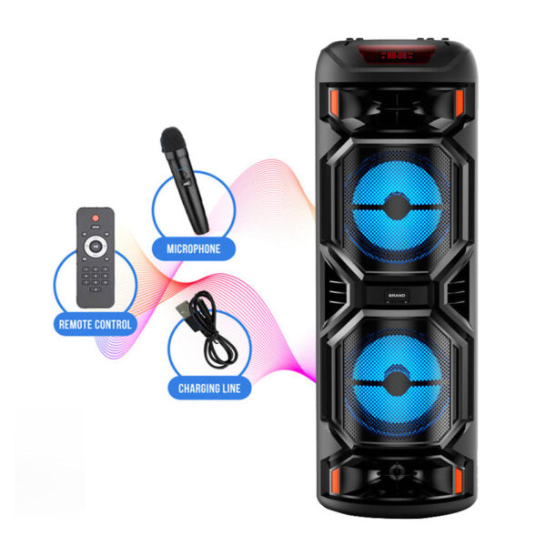 ZQS8221 Dual 8 40W High Power Bass Sound Box Portable Wireless DJ Party Concert Bluetooth Speakerdd - Bluetooth Zvučnik, Karaoke zvučnik. - Model ZQS 8221. - Mogućnost slušanja muzike i pevanja preko bežičnog mikrofona koji se dobija u pakovanju. - Snaga zvučnika 2 x 20 wati, što je u prevodu dosta jak zvuk. - Veličina zvučnika 2 x 8 inča. - 50 Decibela. - Povezivanje preko bluetootha, USB fleš memorije, memorijske kartice mikro SD i FM radio. - Radi na punjivu bateriju litium ion 4500 mAh, od 5 do 10 sati aktivnog rada. - Puni se preko USB kabla koji se dobija u pakovanju, zvučnik može da radi prilikom punjenja. - Dimenzije na slici br 4. - Led svetlo. U pakovanju se dobija: - Zvučnik, bežični mikrofon, USB kabl za punjenje i daljinski upravljač. EXTRA KVALITETAN ZVUČNIK SA DOSTA DOBRIM KVALITETOM I SNAGOM ZVUKA . .