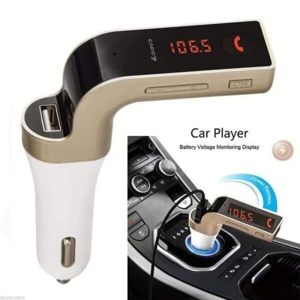 carg7 3u1 fm transmitter bluetooth punjac za auto 404678 - CARG7 – 3u1 uređaj za Vaš automobil
</p> Funkcije: Bluetooth handsfree + FM transmiter + auto punjac od 2.1A, tj. punjac za telefone, tablete i slicno.
</p> Podržava razgovor preko Bluetooth konekcije sa telefonom, automatski se prekida muzika i mozete se javiti na telefon. Isto se prekida i muzika sa telefona, kao i sa USB fleške ako je priključena na transmiter.
Odličan kvalitet zvuka i mikrofona.
</p> Povezivanje i puštanje muzike i primanje poziva preko telefona putem Bluetooth veze
klasičan Mp3 plejer sa USB fleške i microSD kartice
punjač jer preko USB-a, može puniti mobilni telefon
Bluetooth Handsfree funkcija omogućava da preko ugrađenog mikrofona vršite razgovor dok svog sagovornika čujete preko zvučnika u kolima
</p> Ima eliminaciju ehoa DSP i buke CNC, kristalan zvuk
Nema ograničenja za kartice i USB fleševe.
Kolicina:CARG7 – 3u1 FM Transmitter + Bluetooth + Punjač za auto količina
1
</p> Tehničke karakteristike:
– Frekventni opseg:20Hz-15Khz
– Frekvencije FM: 87.5-108MHz (preporučujemo prvu frekvenciju od 87.5 za korišćenje, nikad skoro da nema stanica na njoj)
– Podržani formati: MP3, WMA
– Radna voltaža: 12-24V (12V, 24V)
– SNR Ratio > 85dB
– Mic range: 0-2m
– Audio distortion degree: <0.1%
– Potrošnja : 1W
– Rastojanje prenosa FM i BT: 10m
</p>