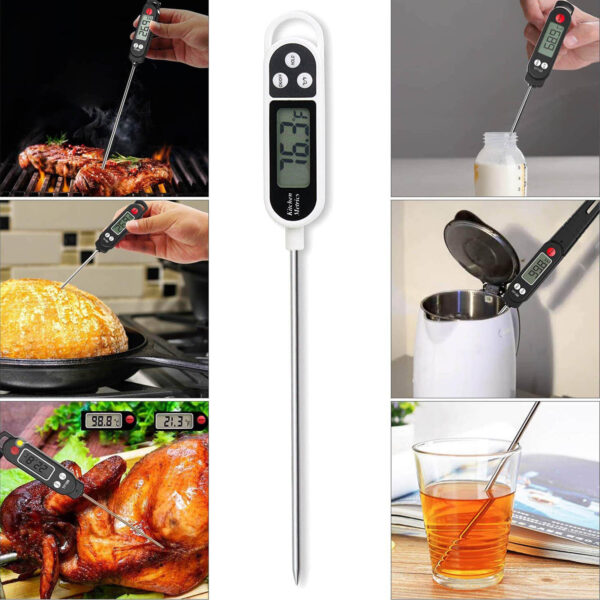 gasudhh - Termometar za meso i hranu TRENUTNO ČITANJE I TAČNO – Ovaj termometar za kuvanje opremljen brzinom očitavanja od 4-6 sekundi donosi vam tačnu temperaturu, sprečavajući vas od salmonele u nedovoljno pečenom mesu. SUPER DUGA SONDA- Nema više pečenja ruku, ovaj digitalni termometar za meso od 5,5 inča (sonda) može detektovati temperaturu u srcu mesa; Savršen za veliku ćuretinu, piletinu, pravljenje hleba, toplu vodu, toplo mleko, pa čak i vodu za kupanje. JEDNOSTAVNO ZA UPOTREBU- Jednostavno umetnite sondu u hranu ili tečnost i dobijete temperaturu; Ovaj kuhinjski termometar za meso sa zaštitnim omotačem je jednostavan za nošenje ili skladištenje; Funkcija automatskog isključivanja od 10 minuta produžava vek vaše baterije.