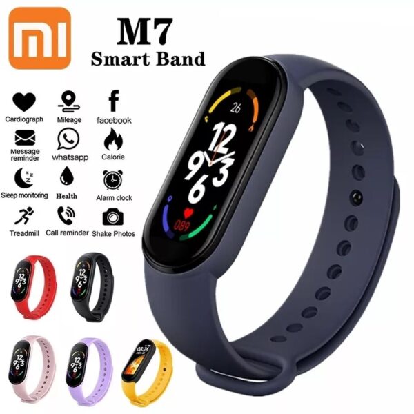 m7 smart fitnes watch 104133274 image 1670578859 - Dinamički ekran u boji, veliki ekranPovećajte oblast prikaza, tako da su pozivi, poruke, podsetnici jasno vidljivi, a više informacija može da se vidi na prvi pogled Višestruki brojčanici na mrežiNakon što je narukvica povezana sa fitProAPP-om, možete preuzeti razne izuzetne brojčanike sa fitProAPP-a; takođe možete da pretvorite pejzaž i omiljene slike koje ste snimili svojim mobilnim telefonom u pozadinu brojčanika da biste zadovoljili različite potrebe korisnika. Bluetooth kamera za daljinsko upravljanje krenite zglob da biste kontrolisali telefon da biste slikali, istražite novu zabavu snimanja slika i zamrznite svaki vaš divan trenutak Sedentarni podsetnikAko ste potpuno uloženi u zaboravljanje vremena, narukvica će vas podsetiti da ustanete i hodate i probudite se u boljem fizičkom stanju