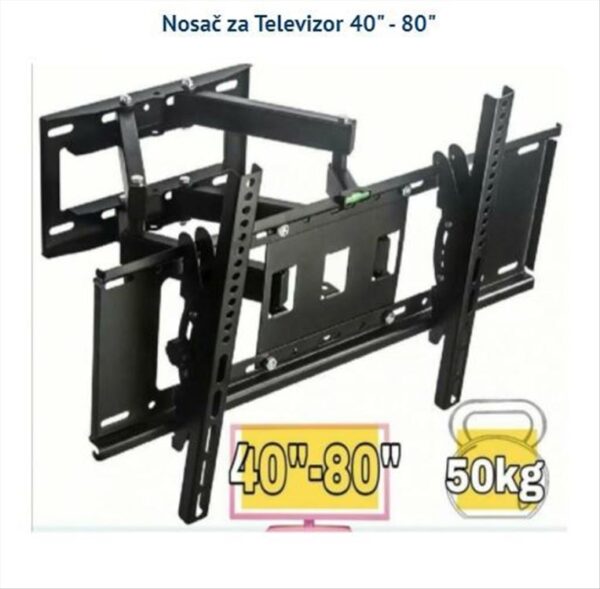 nosac za televizor 40 80 5425636678337 71795921929 - Kavlitetan zglobni nosac za televizor Dozvoljena dijagonala monitora se mogu razlikovati u rasponu od40 "- 80".  Obezbeđuje vertikalnu rotaciju od +/- 15 stepeni.     Tip nosača: Z globni okretni 180 °  Dijagonala: 26 "- 52" Nagib: +/- 15 °  Opterećenje: do 40 kg