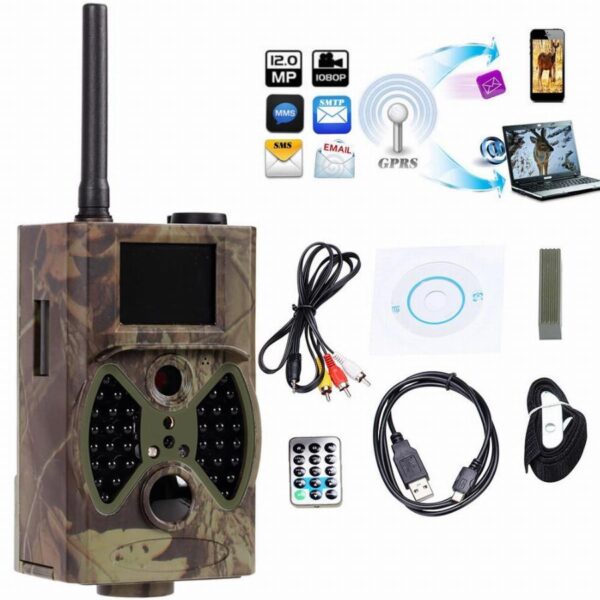 outdoor hunting camera hc 300m waterproof 12mp cmos sensor digital trail camera wildlife infrared hunting for camera trap - Kamera za lov Model HC-300mRezolucija slike koja se može odabrati: 5/8/12 megapiksela36pcs IR LED za opseg blica do 20 metaraČetiri režima: kamera, video, kamera + video, vremenski zastoj; Snima kvalitetne slike i snima HD 1080P video; Duzina video zapisa je podesiva: 90S / 60S / 30S / 10S; Čuvajte slike / video zapise na TGB kartici od 32 GB. (Nije uključen); 2.0 inčni TFT kolor ekran za pregled fotografija i video zapisa na fotoaparatuPečat fraze datuma, vremena, temperature i meseca na svakoj slici; Radite sa 2G mrežom, 2G opsezima: 850/900/1800 / 1900MHZ; Kamera može slati fotografije na vašu e-poštu ili mobilni telefon putem 2G GSM MMS-a; VISOKO KVALITETNE snimke i videoKoristi 8x AA baterije u fazi mirovanja moze raditi nekoliko meseci