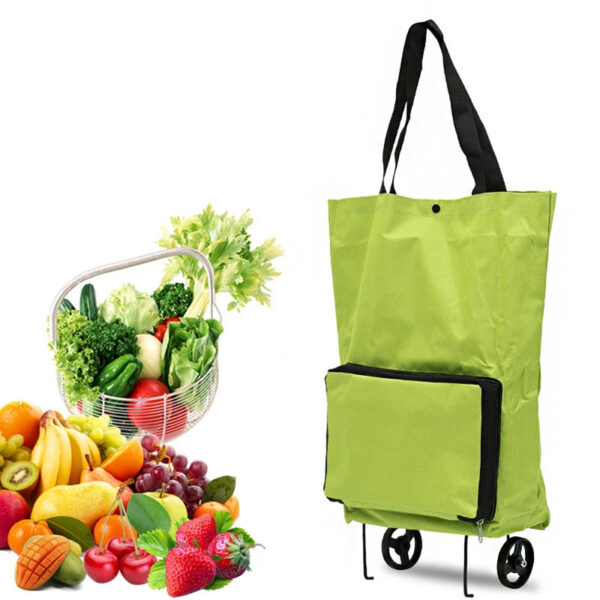 portable shopping trolley bag foldable cart rolling grocery green shopping bag 10312379 00 - Praktična sklopiva torba-kolica koja će ti maksimalno olakšati kupovinu i nošenje namirnica.   Višenamjenska torba-kolica koji će ti poslužiti u raznim situacijama i uz koju će svaki odlazak u kupovinu će izgledati kao izlet! Ova torba se iz veoma malih dimenzija u svega par sekundi pretvara u veliku torbu-kolica sa točkićima.