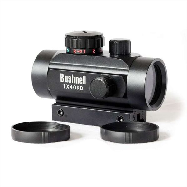 red dot bushnell 1x40 rd 5425435201792 71779476117 - Red Dot pruža izbor osvetljena tacke izmedu crvene i zelene bojeIdealan za puške, pištolje i airsoft puške, aktivnosti na otvorenom i ratne igre. Dužina 95mm, visina 70mm, težina 190g