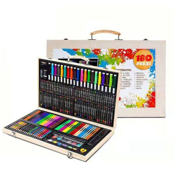 set za bojenje 180 delova 205483 - Dečiji set za crtanje u drvenom koferu. Fenomenalan poklon za mališane koji vole da crtaju!
