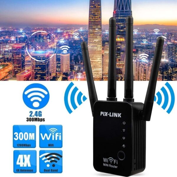 Ruter Wifi pojacivac internet signala sa 4 antene min - WIFI Repeater pojačivač PIX LINK SA 4 ANTENE