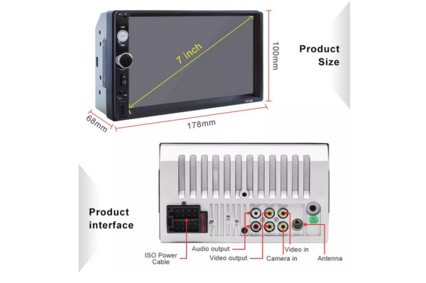 multimedia MP5 7010B 2 - Multimedia MP5 7010B 7″ Bluetooth Karakteristike: Model: 7010B 7″ LCD touch screen radio za auto plejer build-in bluetooth v2. 0 Hands-free pozivi Jednosmerni video output Jednosmerni audio output Bluetooth konekcija za povezivanje telefona Ulaze za micro SD karticu i USB flash memorija