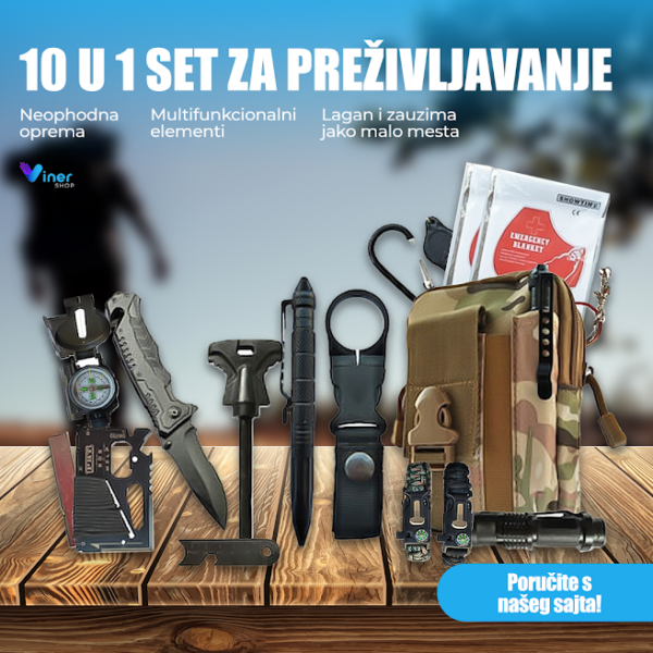 10 u 1 Set za prezivljavanje P1 - Kombinacija alata pažljivo odabranih da svojim pojedinačnim mogućnostima dosta olakšaju preživljavanje u prirodi.