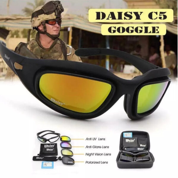 DAISY C 5 USA MILITARY naocare4 1 - Elastičan okvir je pogodan za različite tipove lica. . Stakla se vrlo lako menjaju. Naočare su pogodne za razne sportove, motociklizam, biciklizam, lov, ribolov, boravak u prirodi, pecanje. . Na levom staklu je nalepnica sa natpisom`Polycarbonate lens UV400, 100%Protection.