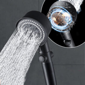 HrNZ5 Modes Head Black Water Saving Shower High Pressure Turbo Shower One key Stop Water Shower - DOBRODOŠLI NA IKSSHOP.COM